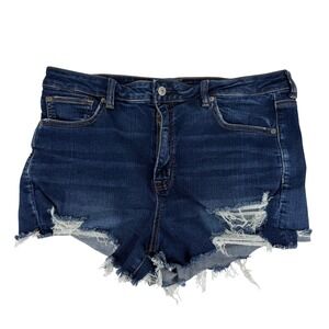 American Eagle Super Hi-Rise Shortie Distressed Denim Shorts Dark Wash Size 16